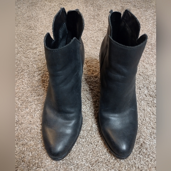 BP Black Leather Ankle Booties With Chunky Block Heel 8.5 - Picture 3 of 15